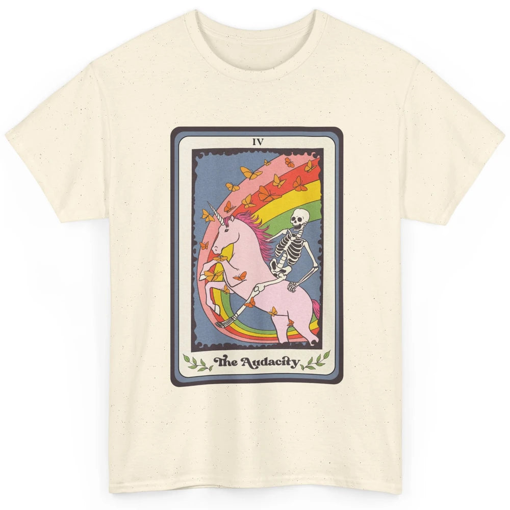 Retro Skeleton Rides Unicorn The Audacity Tarot Card Rainbow Classic Unisex T-Shirt