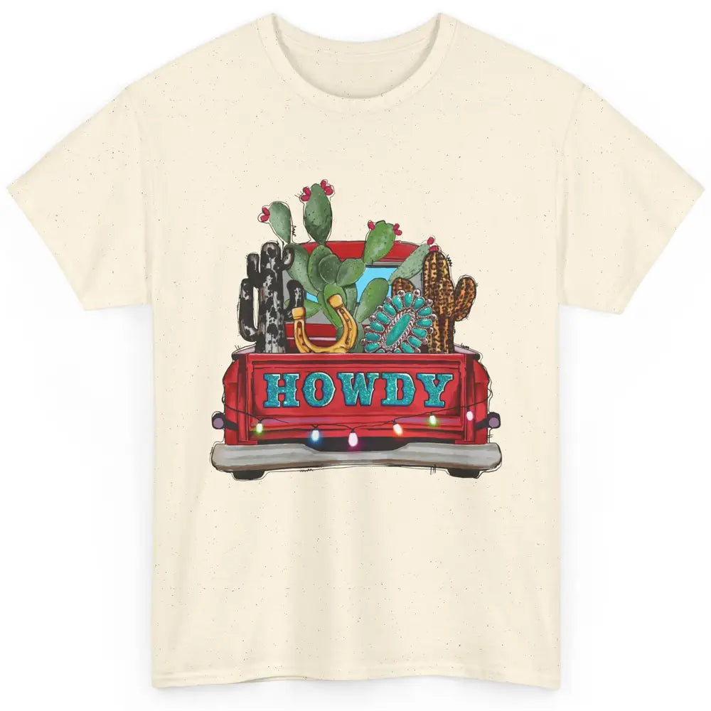 Howdy Truck Cactus Cowhide Western Christmas Gemstone Truck Classic Unisex T-Shirt