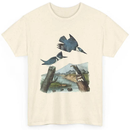 Watercolor Belted Kingfisher Bird Eat Fish Nature Birding Classic Unisex T-Shirt