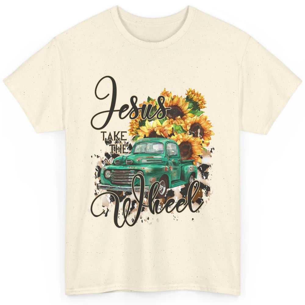 Sunflower Truck Jesus Take The Wheel Christian Gift Leopard Classic Unisex T-Shirt