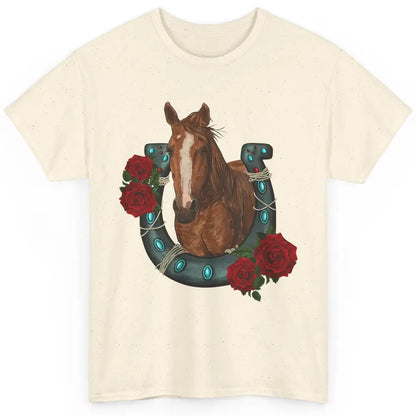 Western Country Texas Cowgirl Floral Horseshoe Horse Riding Classic Unisex T-Shirt