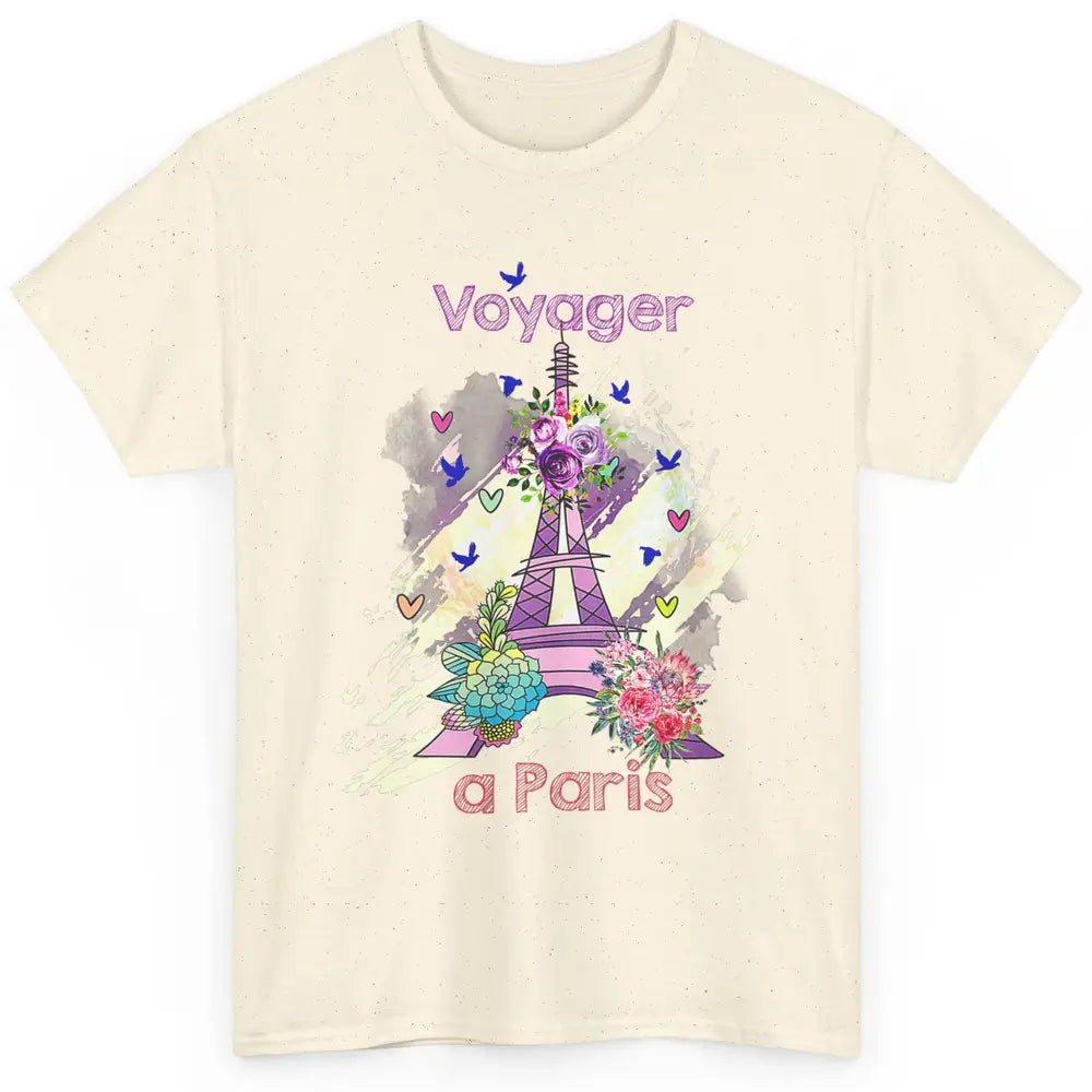 Voyager Floral Eiffel Tower Minimal Paris France Traveling Classic Unisex T-Shirt