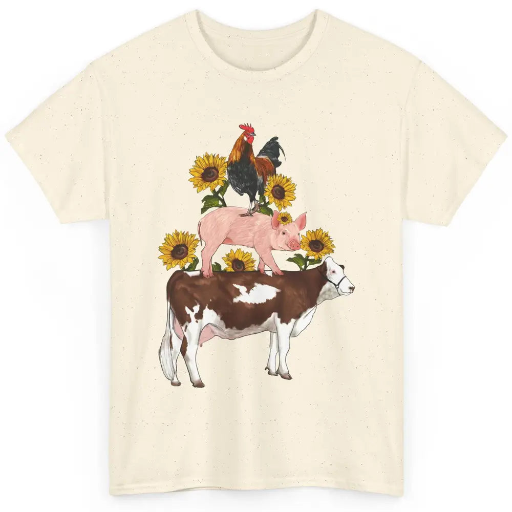 Sunflower Western Farm Life Animals Vegan Cow Pig Rooster Classic Unisex T-Shirt