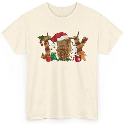 Highland Cow Joy Santa Hat Gingerbread Christmas Farm Gift Classic Unisex T-Shirt