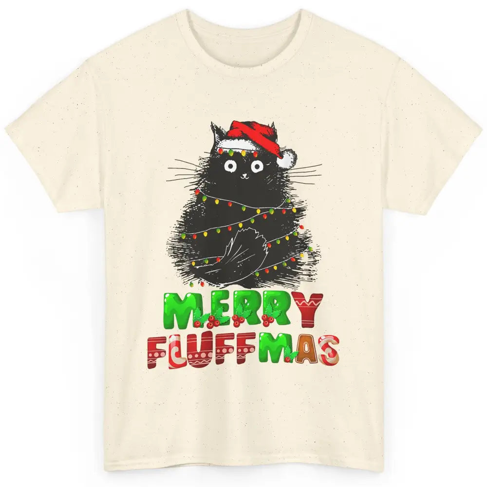 Merry Christmas Catmas Santa Hat Black Cat Xmas Lights Tree Classic Unisex T-Shirt