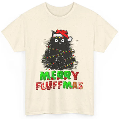 Merry Christmas Catmas Santa Hat Black Cat Xmas Lights Tree Classic Unisex T-Shirt