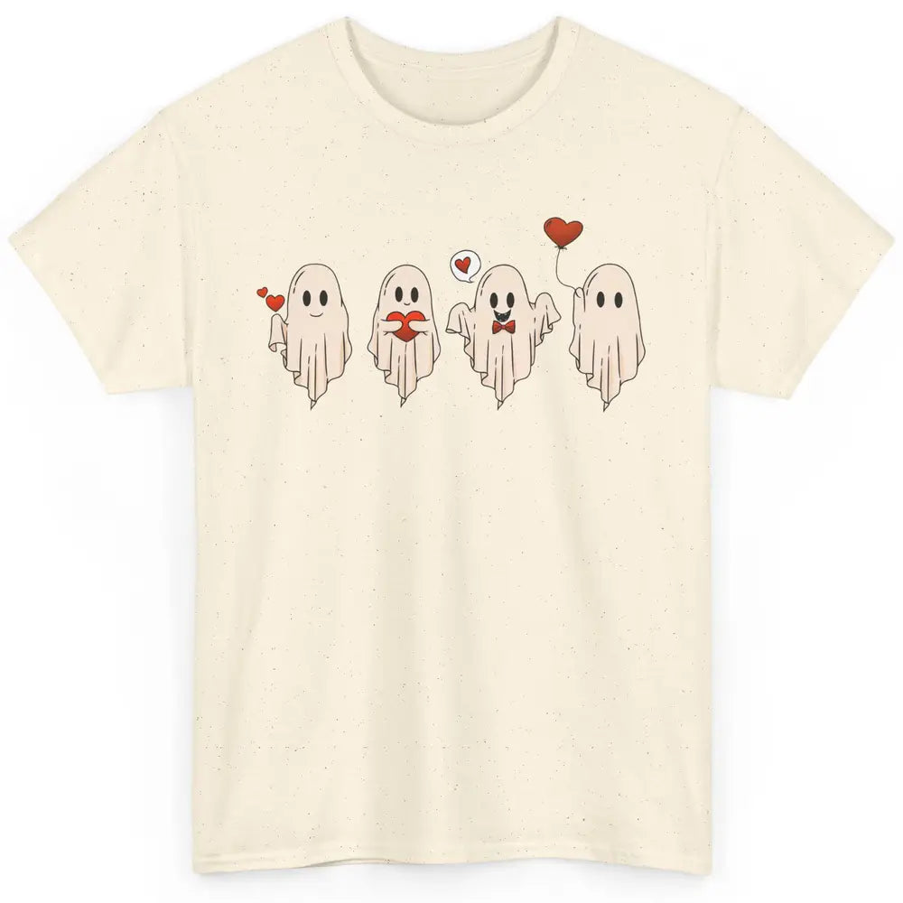 Cute Ghost Valentines Red Heart Spooky Valentine's Day Classic Unisex T-Shirt