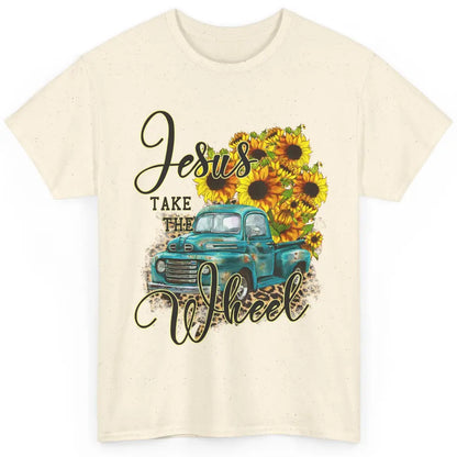 Sunflower Jesus Take The Wheel Christian Gift Leopard Print Classic Unisex T-Shirt