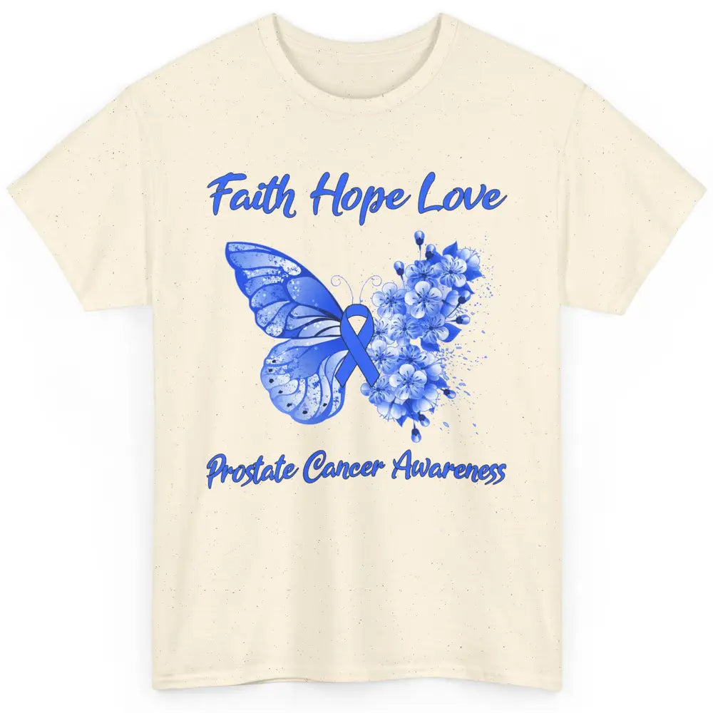 Butterfly Faith Hope Warrior Prostate Cancer Blue Ribbon Classic Unisex T-Shirt