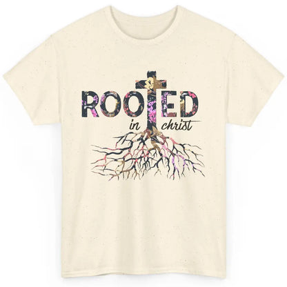 Floral Jesus Cross Rooted In Christ Faith Religious Bible Classic Unisex T-Shirt