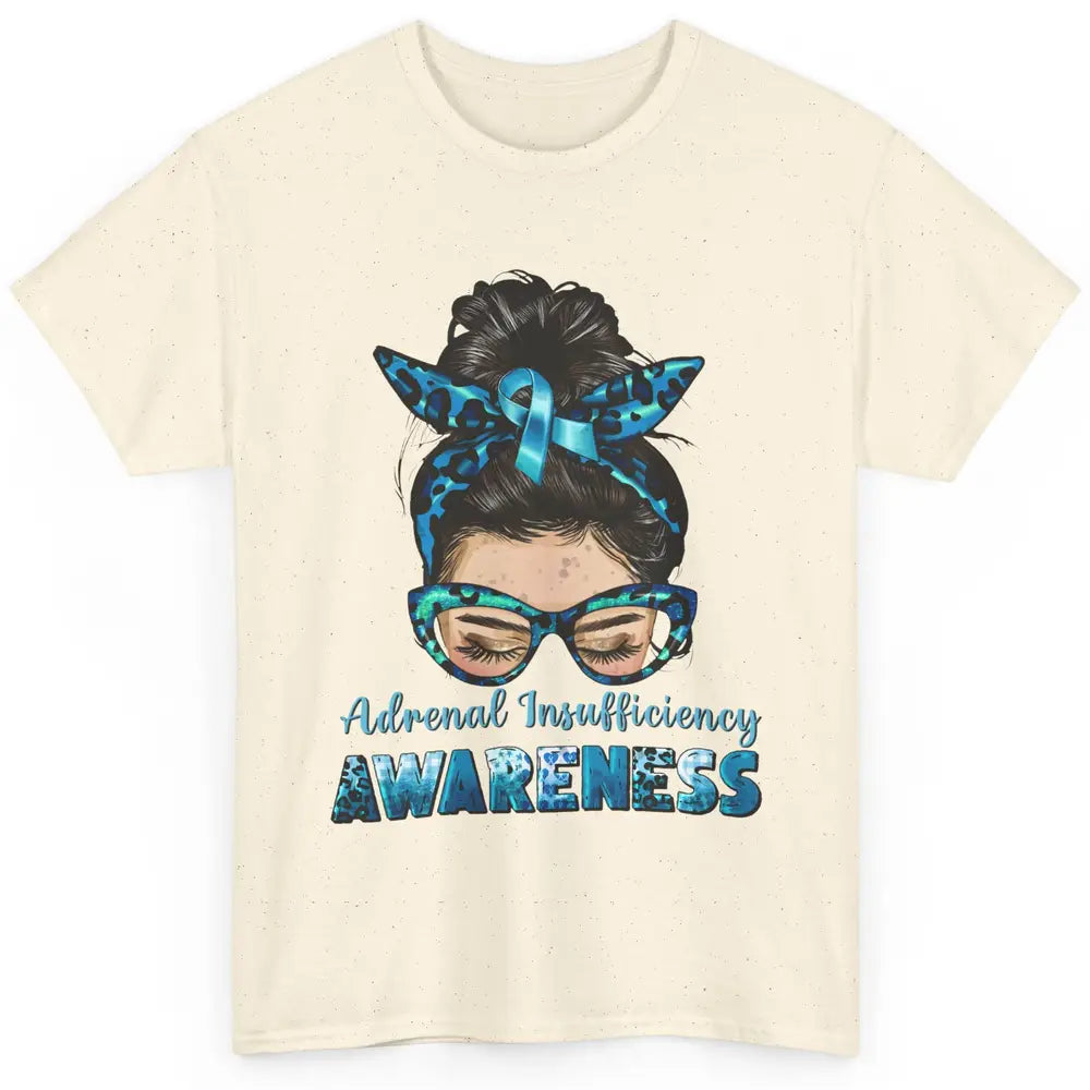 Adrenal Insufficiency Awareness Messy Bun Mom Blue Ribbon Classic Unisex T-Shirt