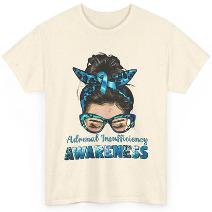 Adrenal Insufficiency Awareness Messy Bun Mom Blue Ribbon Classic Unisex T-Shirt