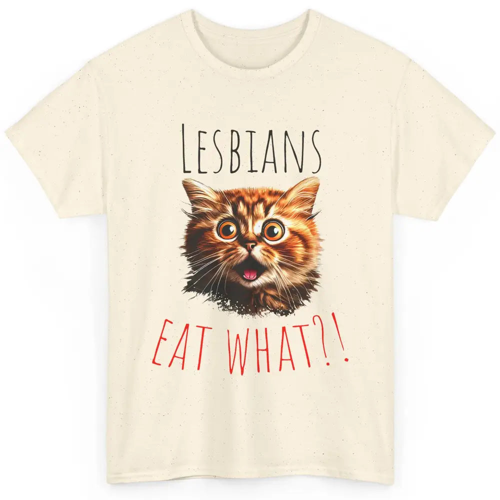 Funny Black Cat Lesbians Eat What LGBTQ Sarcastic Cat Mom Classic Unisex T-Shirt