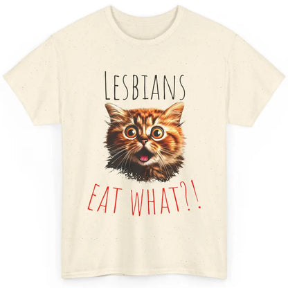 Funny Black Cat Lesbians Eat What LGBTQ Sarcastic Cat Mom Classic Unisex T-Shirt