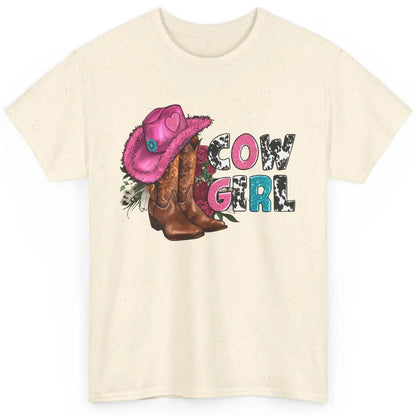 Floral Pink Cowgirl Boots And Hat Valentines Western Country Classic Unisex T-Shirt