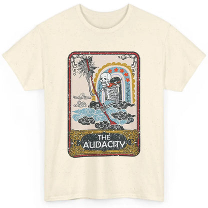 Retro Skeleton Riding Clouds Rainbow The Audacity Tarot Card Classic Unisex T-Shirt