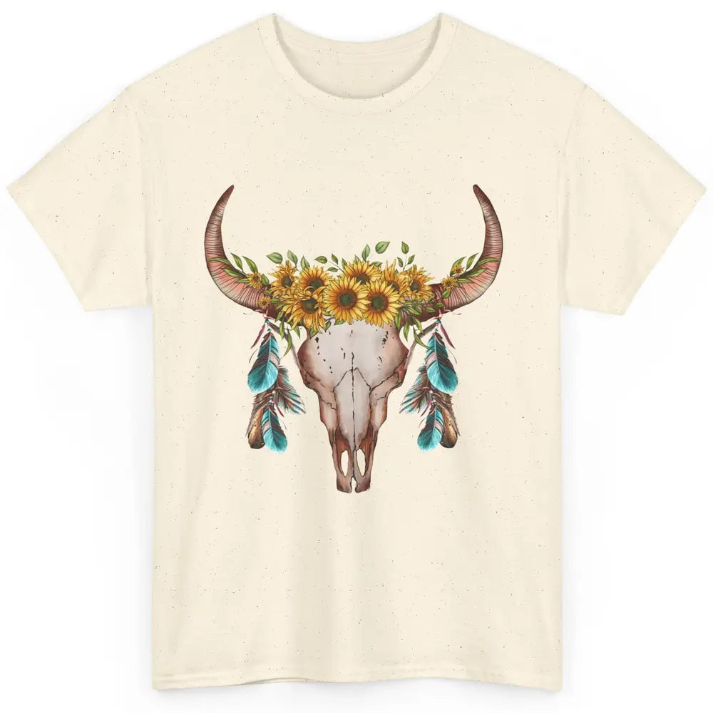 Floral Boho Bull Skull Wild Soul Turquoise Western Cowgirl Classic Unisex T-Shirt