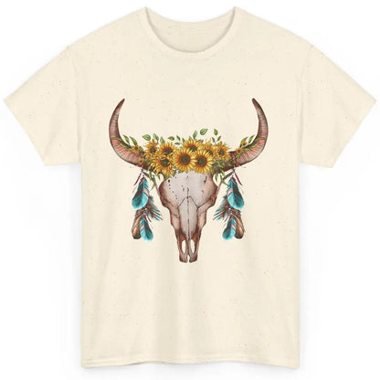 Floral Boho Bull Skull Wild Soul Turquoise Western Cowgirl Classic Unisex T-Shirt