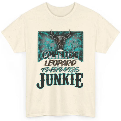 Bull Skull Cowhide Leopard Turquoise Junkie Western Country Classic Unisex T-Shirt