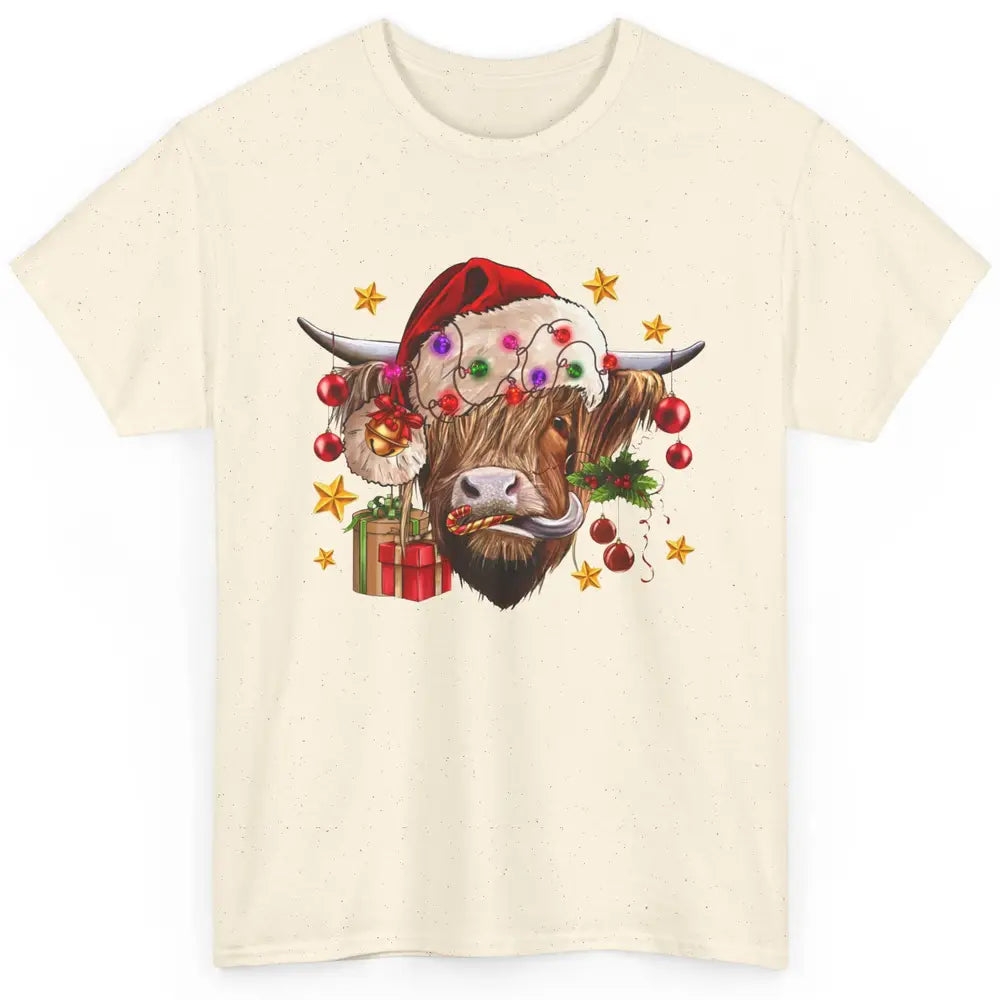 Highland Cow Joy Santa Hat Christmas Ornament Western Farm Classic Unisex T-Shirt