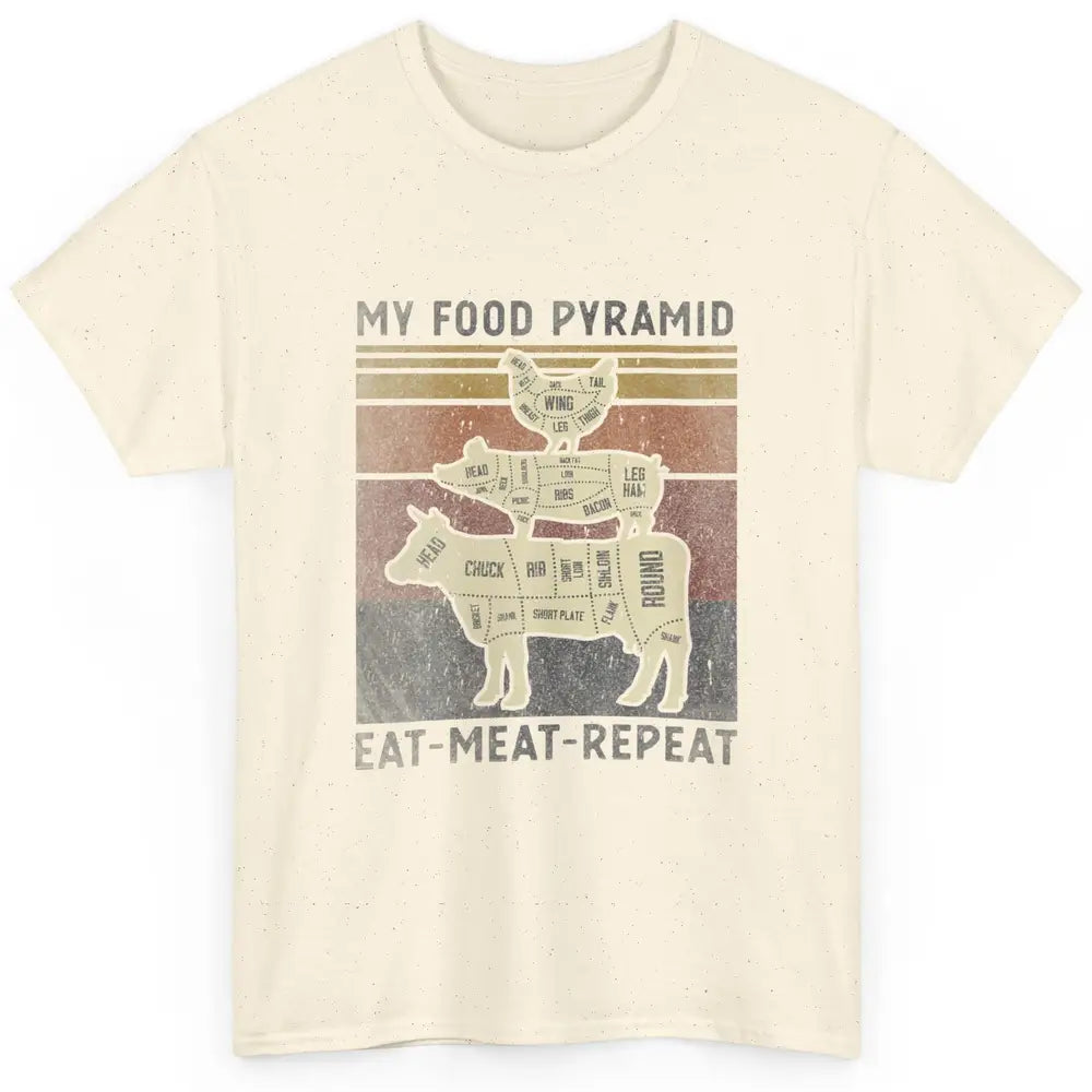 Vintage My Food Pyramid Eat Meat BBQ Lover Fast Food Retro Classic Unisex T-Shirt