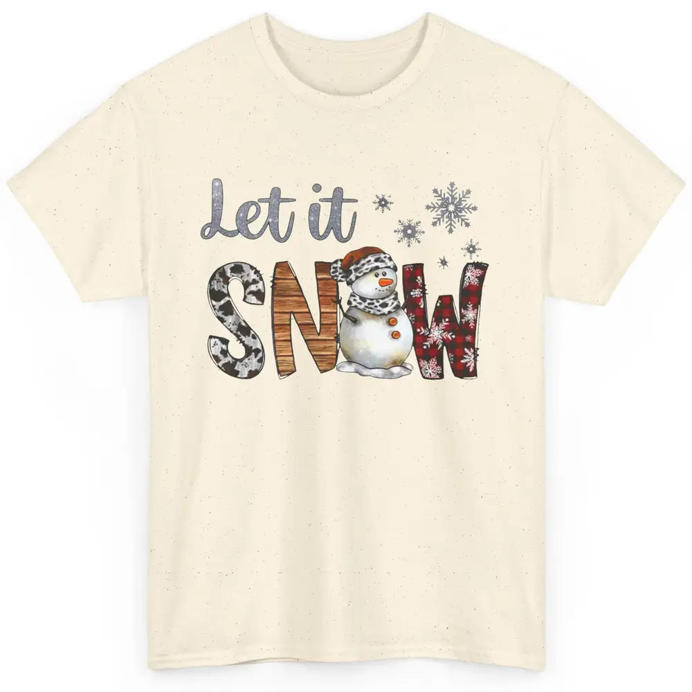 Leopard Snowman Let It Snow Snowflakes Western Christmas Classic Unisex T-Shirt