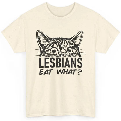 Funny Black Cat Lesbians Eat What LGBTQ Sarcastic Cat Mom Classic Unisex T-Shirt