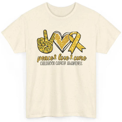 Childhood Cancer Awareness Peace Love Cure Gold Ribbon Gift Classic Unisex T-Shirt