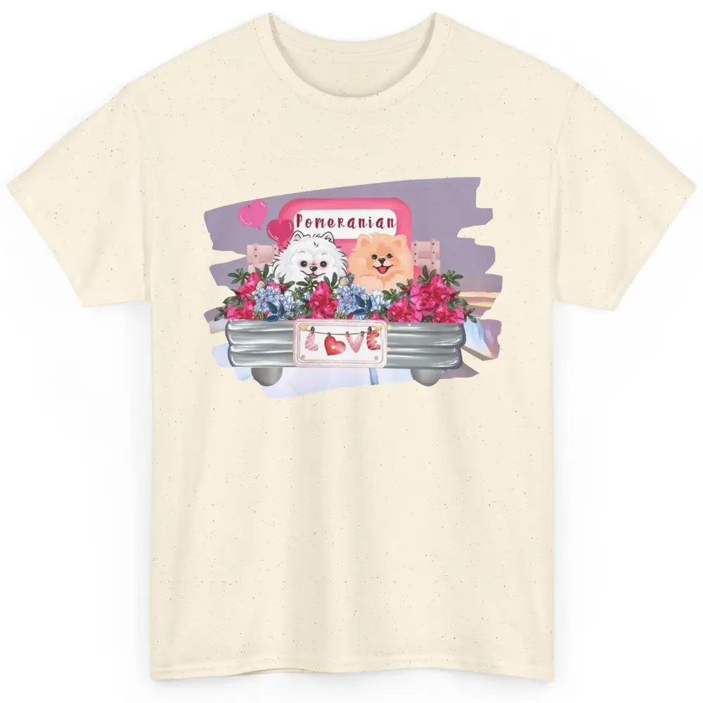 Floral Pomeranian Truck Love Cute Pomeranian Mothers Day Classic Unisex T-Shirt