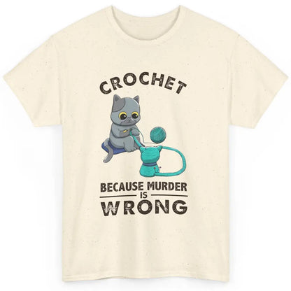 Funny Black Cat Crochet Because Murder Is Wrong Crocheting Classic Unisex T-Shirt