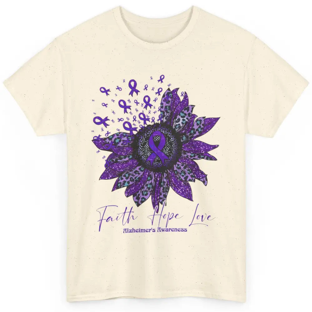 Faith Hope Love Purple Sunflower Alzheimer Brain Awareness Classic Unisex T-Shirt