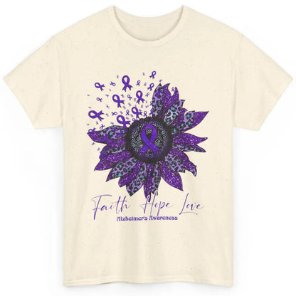 Faith Hope Love Purple Sunflower Alzheimer Brain Awareness Classic Unisex T-Shirt