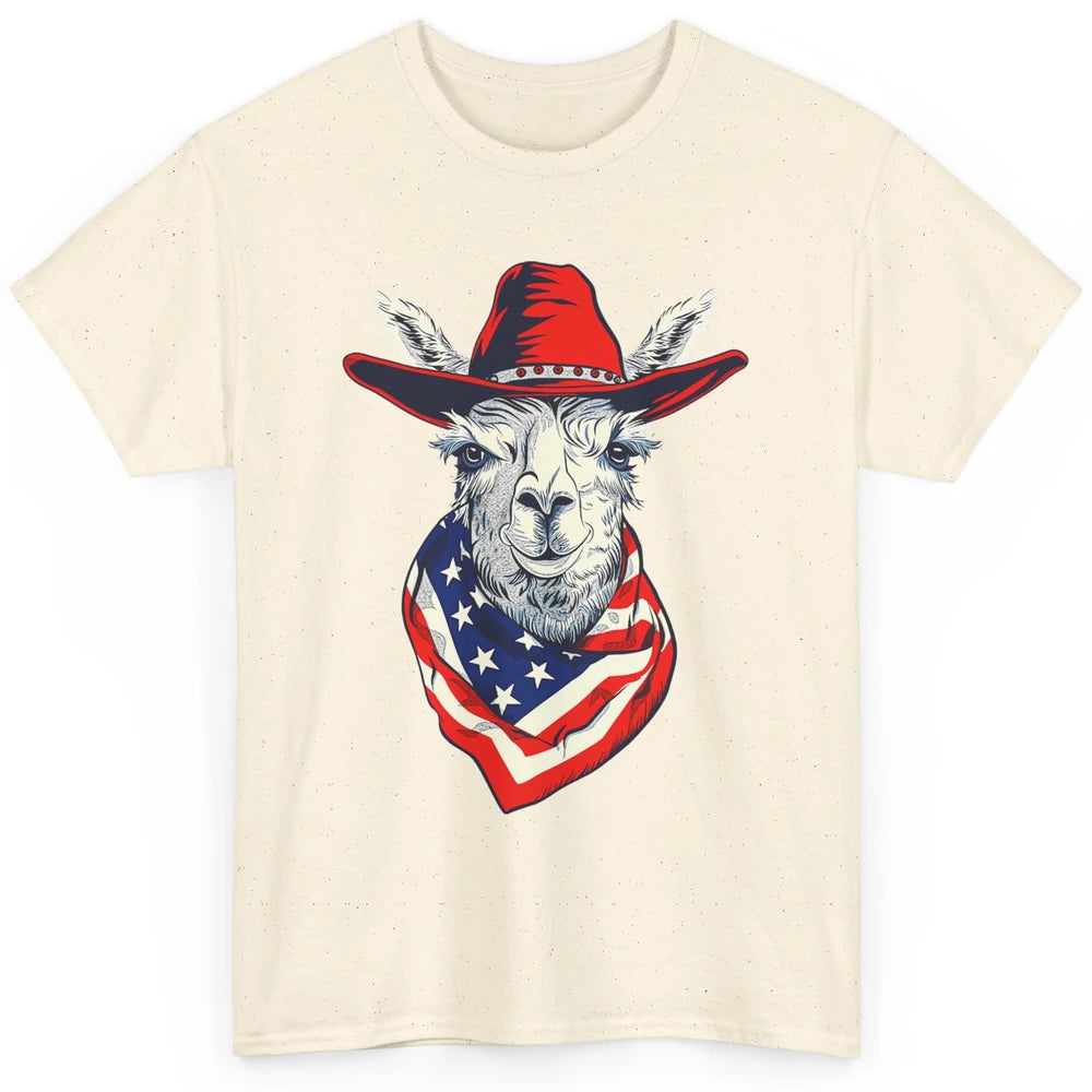 Funny Alpaca Cowboy Western Country Llama Rodeo USA Flag Retro Howdy Classic Unisex T-Shirt