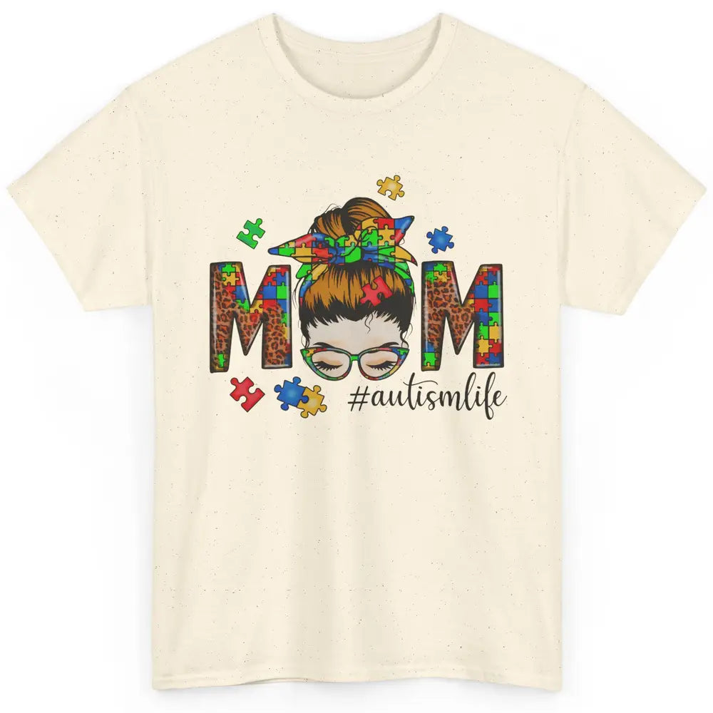 Autism Mom Messy Bun Hair Autism Leopard Puzzle Bandana Classic Unisex T-Shirt