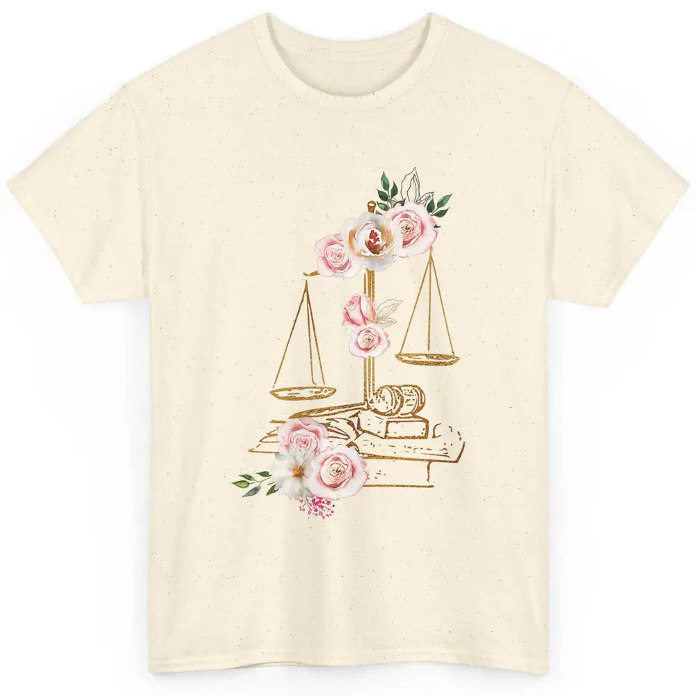 Floral Lawyer Office Scales Roses Justice Fair Law School Classic Unisex T-Shirt