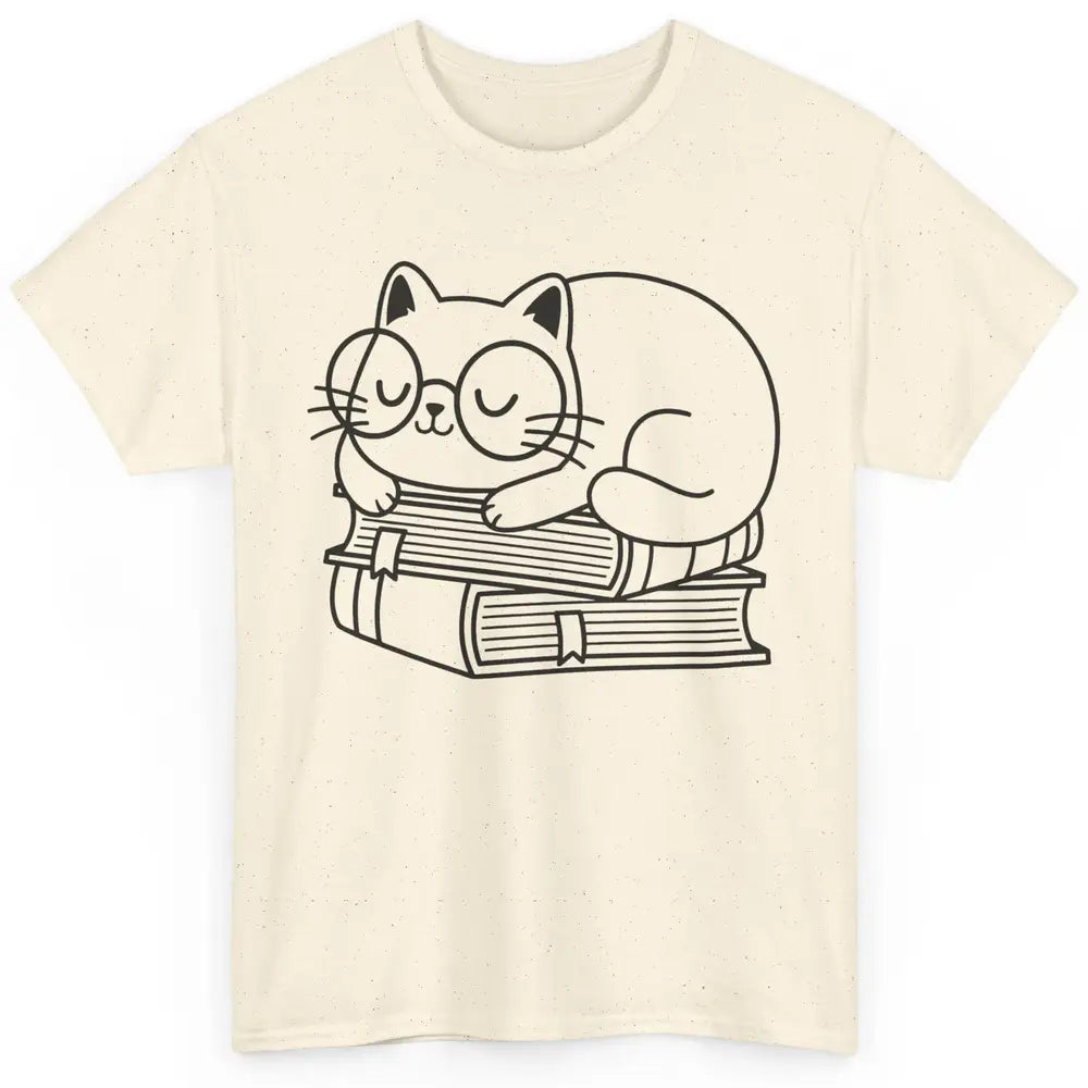 Cute Cat And Books Cute Reading Cat Lover Gift Librarian Classic Unisex T-Shirt