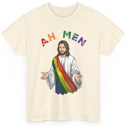 Ah Men LGBT Gay Pride Jesus Christian God Rainbow Flag Love Classic Unisex T-Shirt