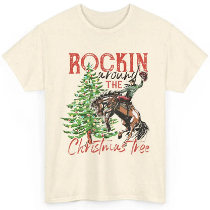 Funny Cowboy Horsing Rocking Around Christmas Tree Western Classic Unisex T-Shirt