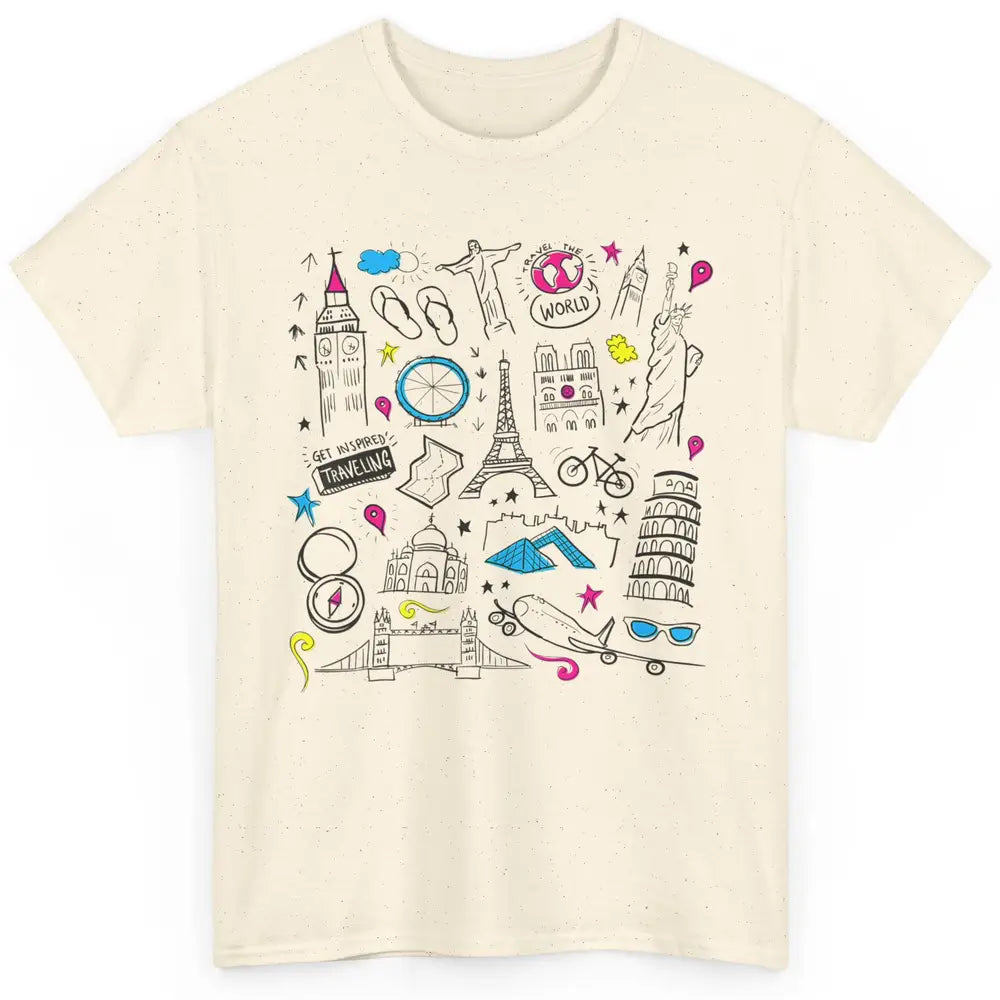 Cute Travel The World Backpacking Summer Break Paris Doodles Classic Unisex T-Shirt