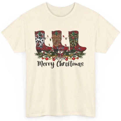 Christmas Cowboy Boots Santa Boots Leopard Western Christmas Classic Unisex T-Shirt