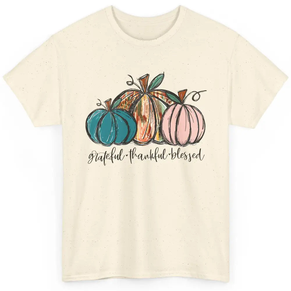 Grateful Thankful Blessed Doodle Pumpkin Fall Thanksgiving Classic Unisex T-Shirt