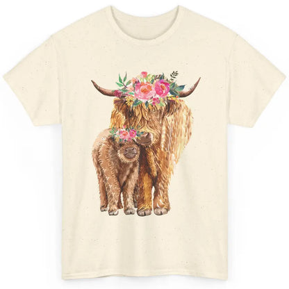 Floral Highland Cow Mom And Baby Western Country Heifer Mom Classic Unisex T-Shirt