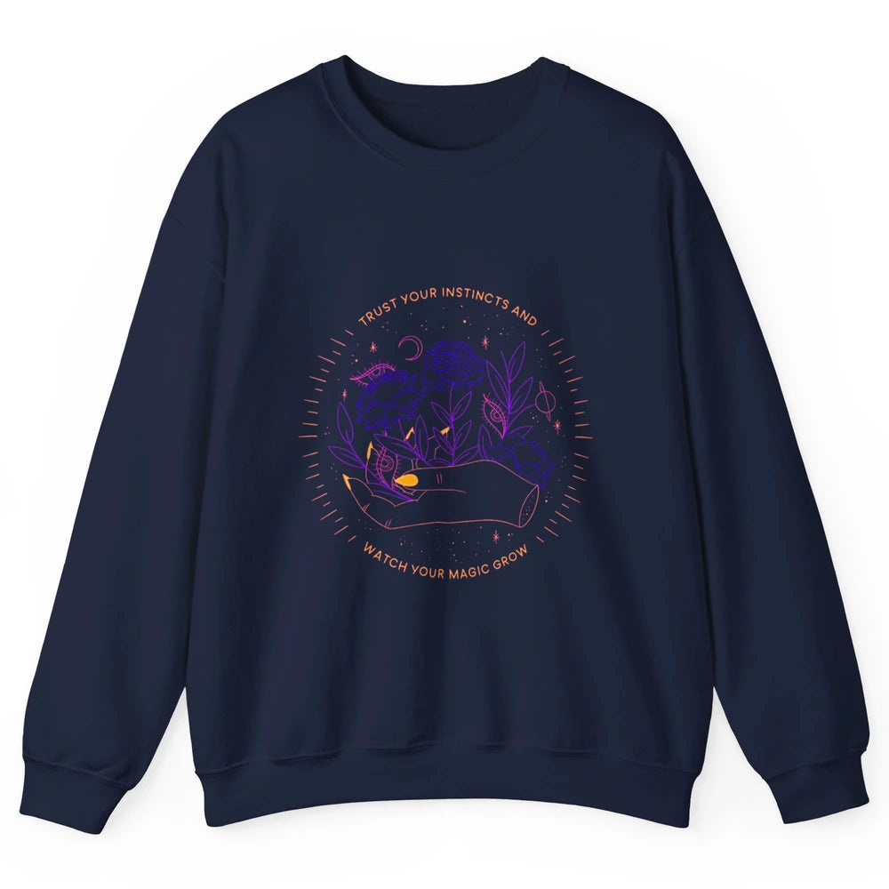 Watch Magic Grow Mystical Moon Witchy Hand Floral Rose Goth Unisex Crewneck Sweatshirt