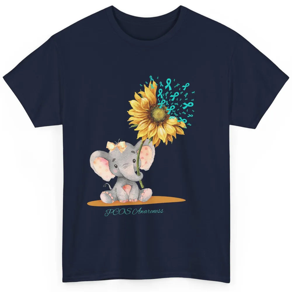 Sunflower Baby Elephant PCOS Awareness Teal Ribbon Elephant Classic Unisex T-Shirt