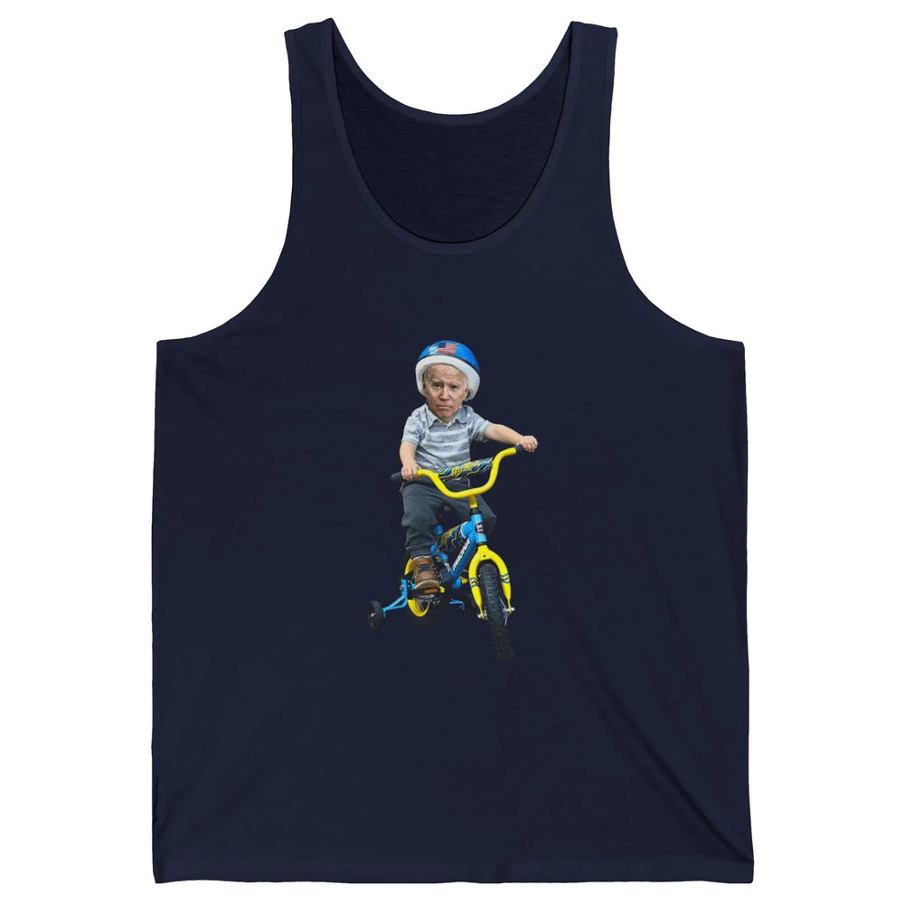 Baby Joe Biden Riding Tricycle Funny Bike Fall Meme Pun Vote Unisex Jersey Tank