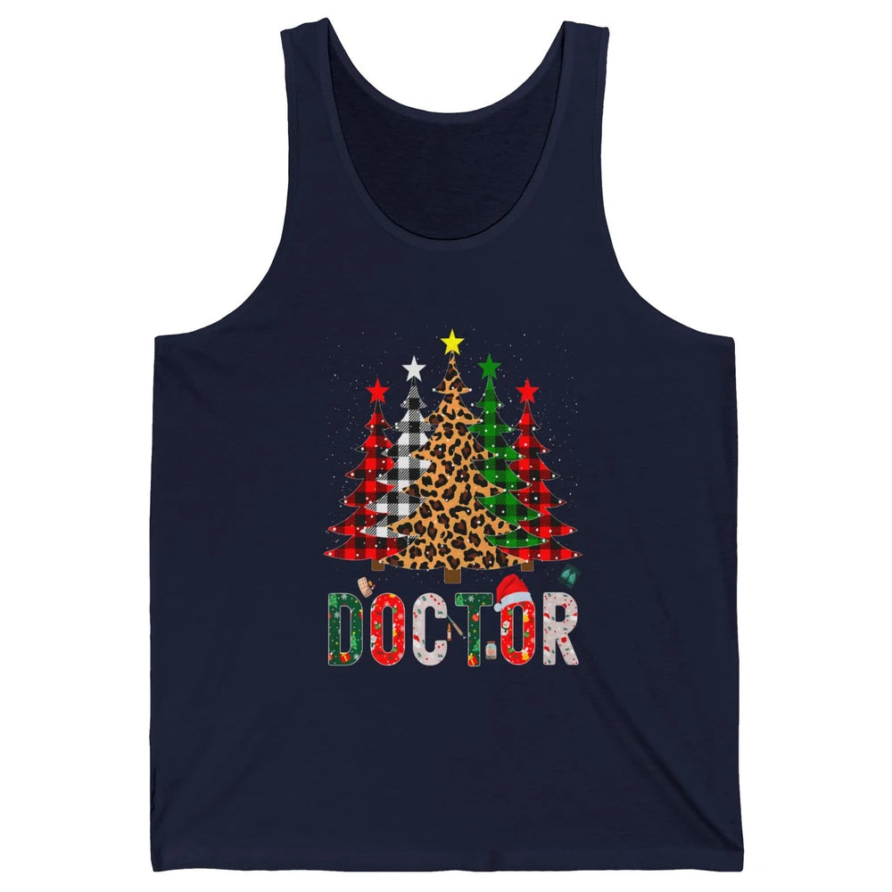 Merry Christmas Doctor Leopard Buffalo Plaid Xmas Pine Tree Unisex Jersey Tank