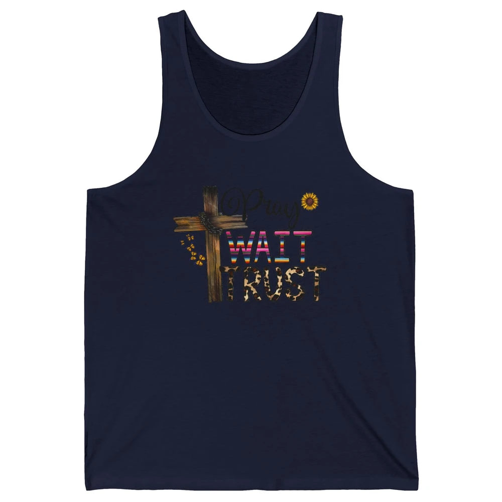 Sunflower Leopard Pray Wait Trust Christian Motivational Unisex Jersey Tank