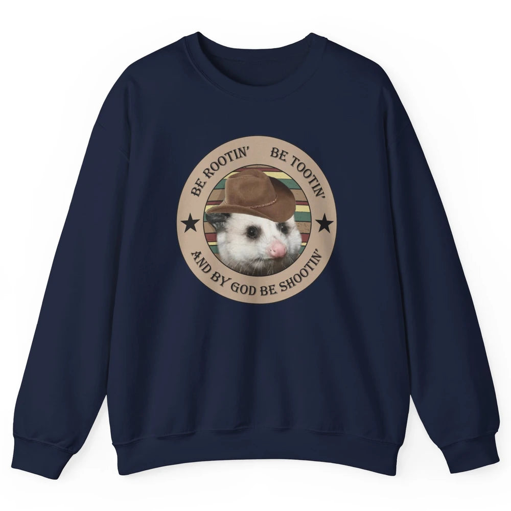 Western Country Rootin Tootin Possum Cowboy Street Cat Retro Unisex Crewneck Sweatshirt