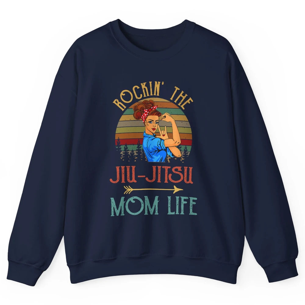 Vintage Messy Bun Jiu Jitsu Mom Life Taekwondo Martial Art Unisex Crewneck Sweatshirt