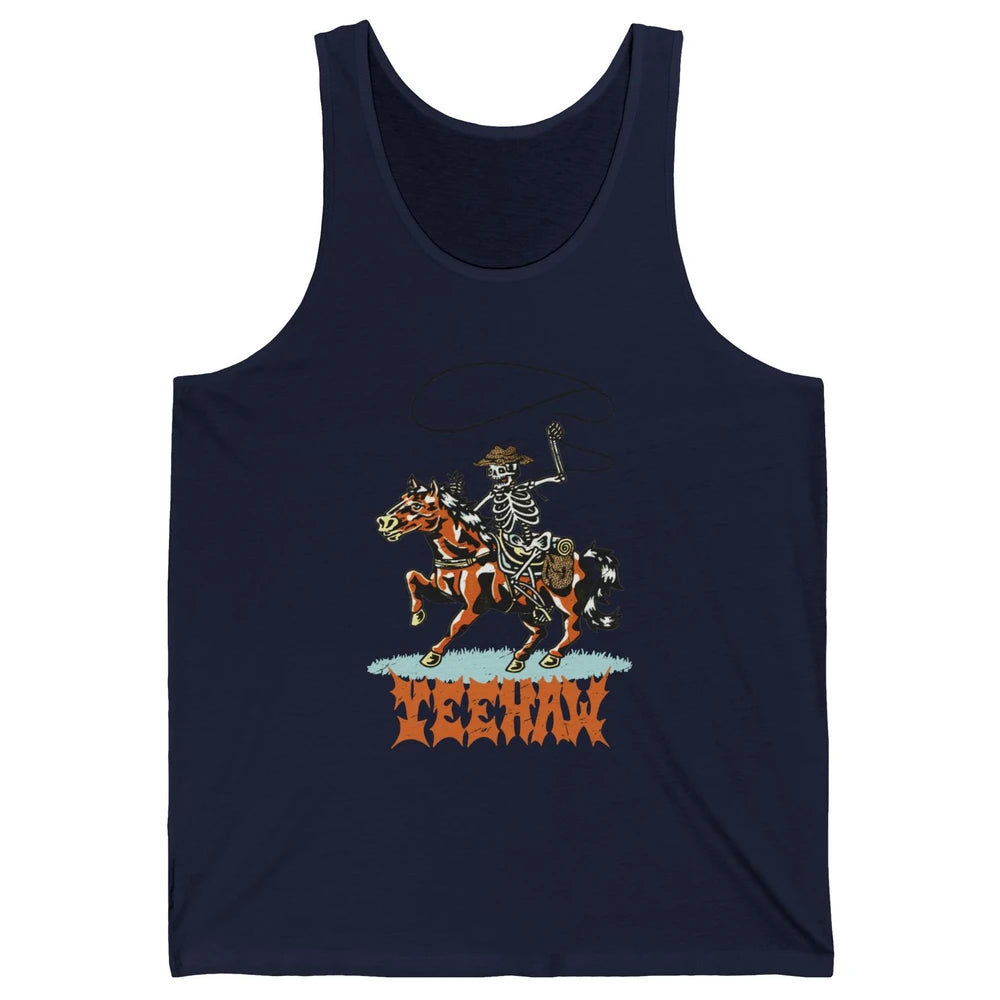 Retro Skeleton Cowboy Yeehaw Western Country Cowgirl Horses Unisex Jersey Tank